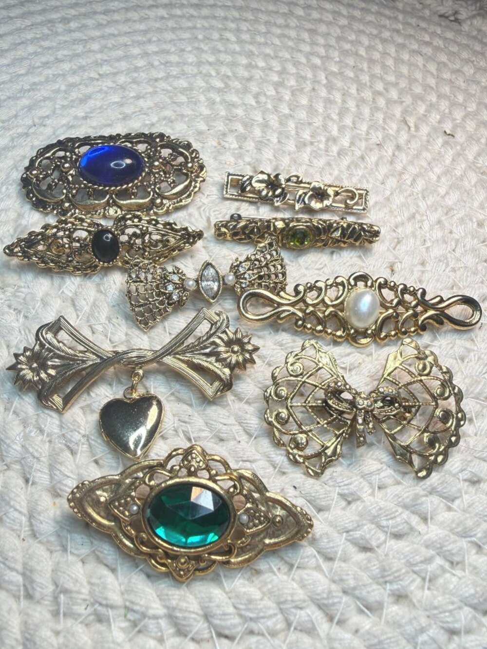 Vintage Bar Brooch Lot of 9 | Lillian Vernon | Filigree Stone Bow Floral Pins